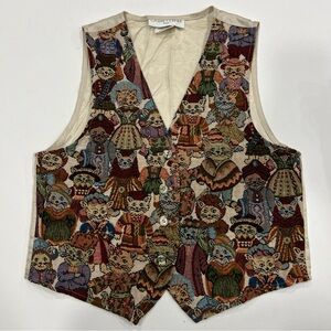 Casual Corner Beige Tapestry Cat Vest